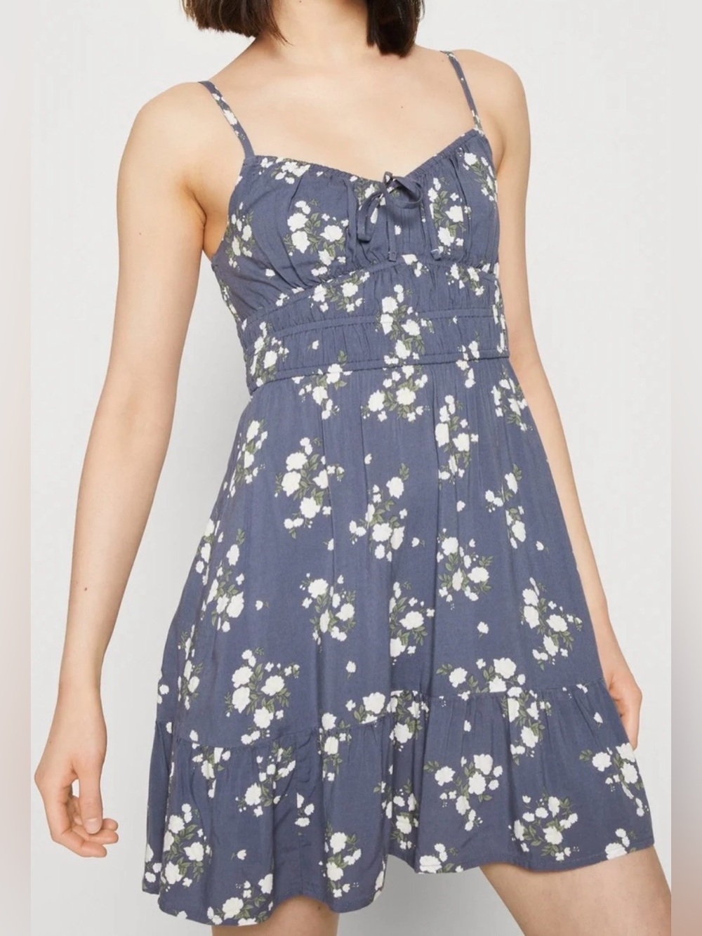 Hollister Viscose Floral Smocked Mini Dress in Blue